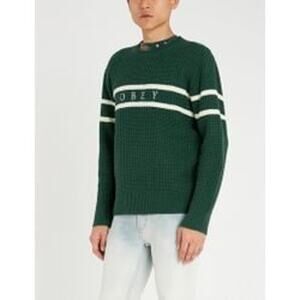 Obey Pullover Sweater Long Sleeves Crew Neck Knit Wool Green/ White Small NWT